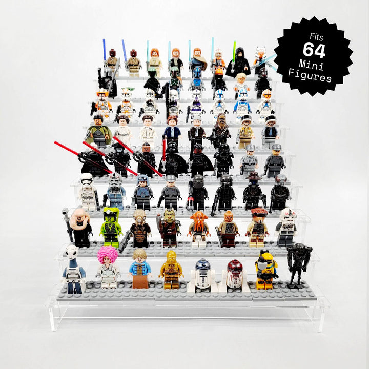 Lego Figures, small miniature collectibles on a 8-Tiered Miniature Figure Stadium Stand - acrylic display